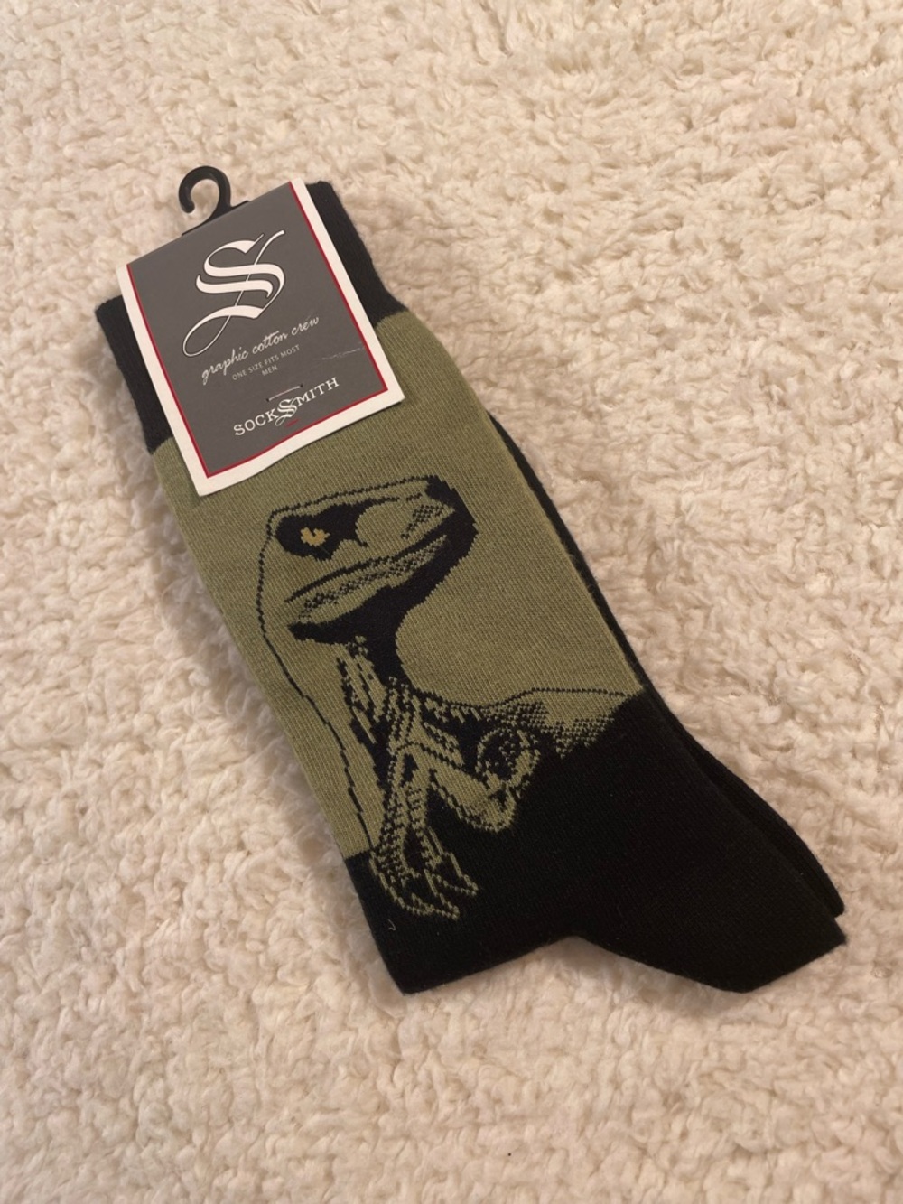 Socksmith Raptor Socks Mens Olive Dinosaur Field Museum Novelty Crew Dino NWT